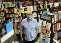 Joel Sheldon, owner of Vroman’s Bookstore, worries that his Pasadena store may not make it through the year because of the economic devastation caused by the COVID-19 pandemic. (Myung J. Chun / Los Angeles Times)