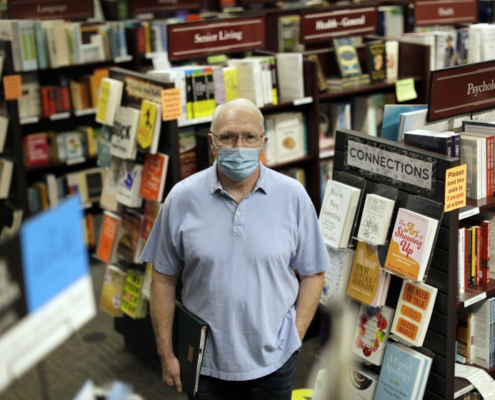 Joel Sheldon, owner of Vroman’s Bookstore, worries that his Pasadena store may not make it through the year because of the economic devastation caused by the COVID-19 pandemic. (Myung J. Chun / Los Angeles Times)